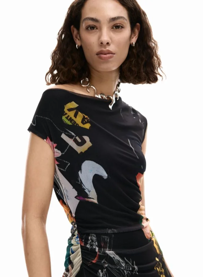 Desigual black with abstract print Midi collage dress for Women | Best Price UAE
